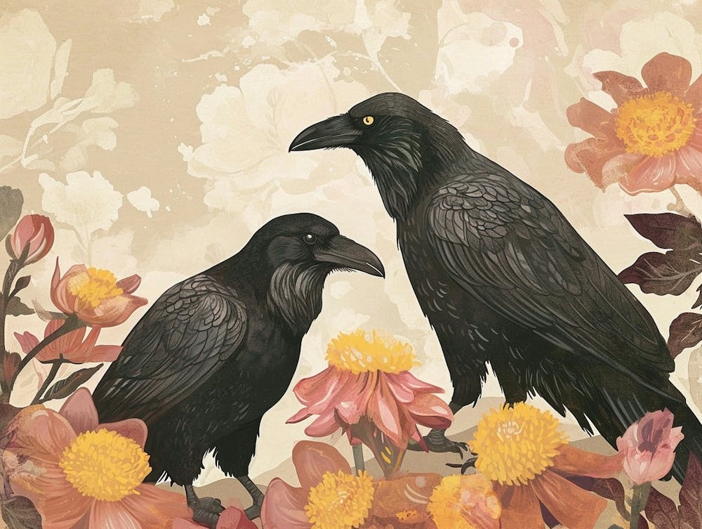 Floral Animal Illustration Raven 1