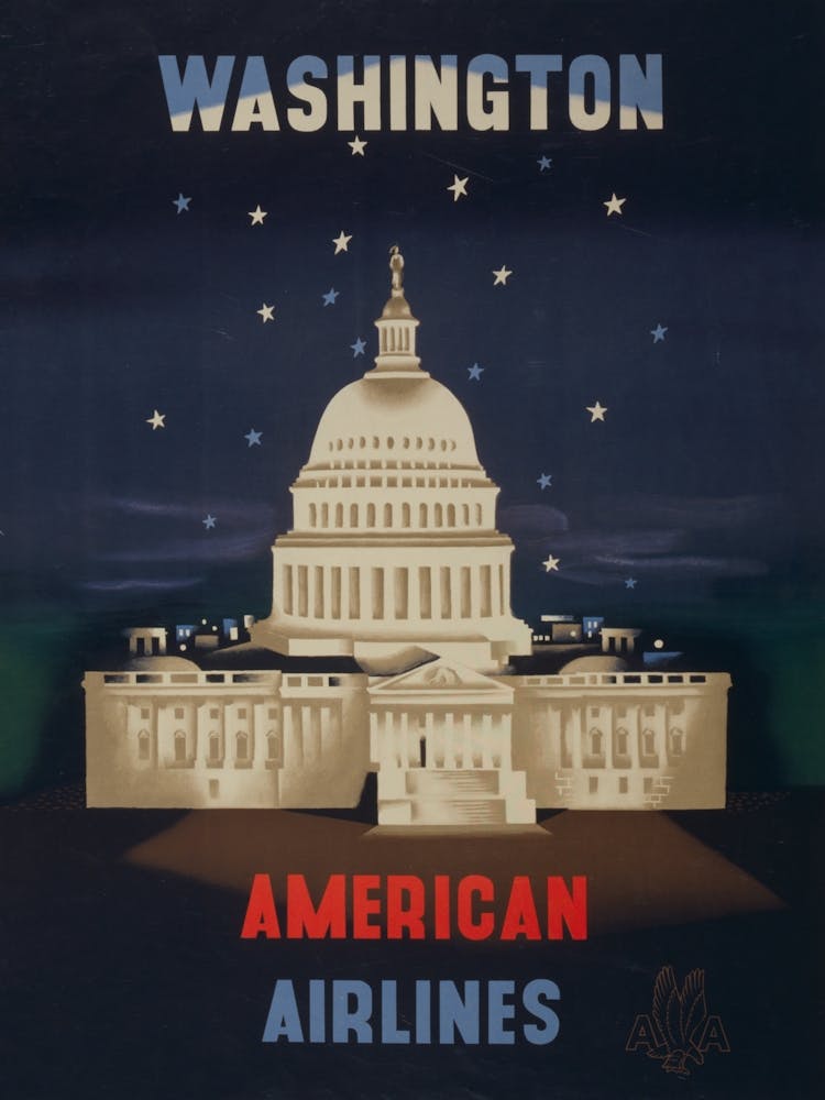 Washington, American Airlines Vintage Travel Poster