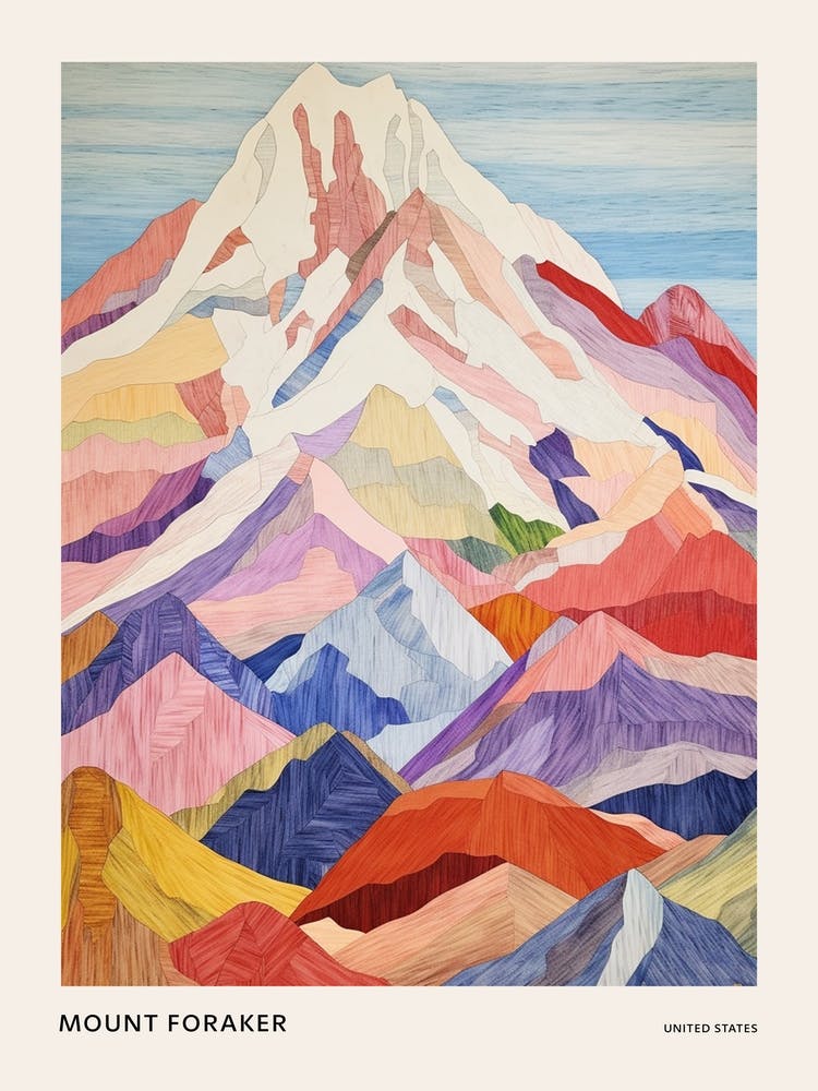 Mount Foraker United States 2 Colourful Mountain Illustration Poster
