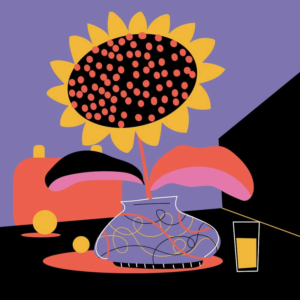 Sonnenblume in einer Vase Mid Century