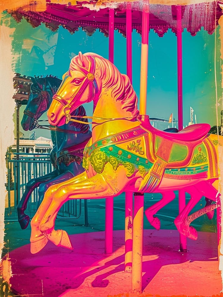 Carousel Horses Retro Photo 1