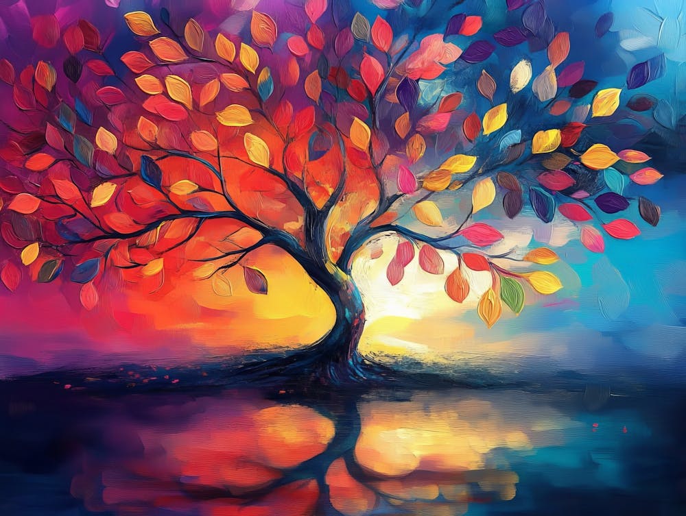 Elegant Colorful Tree With Vibrant Leaves Hanging Branches 18