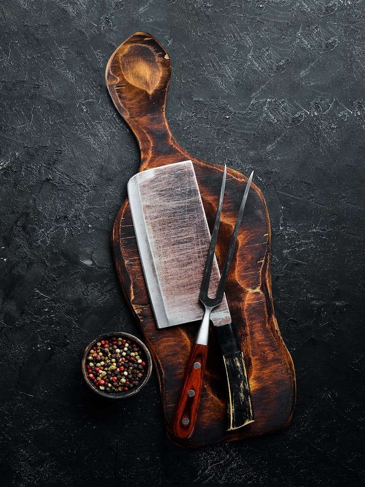 Chopping board & knife — Food kitchen poster/blackboard, photo art