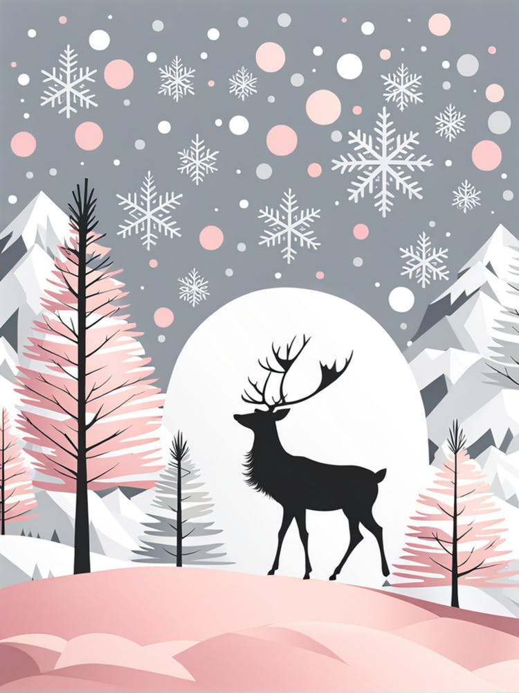 Christmas Tree And Deer, Rein deer, Christmas Tree art, Christmas Tree, Christmas vector art, Vector Art, Christmas art, Christmas, pink and white