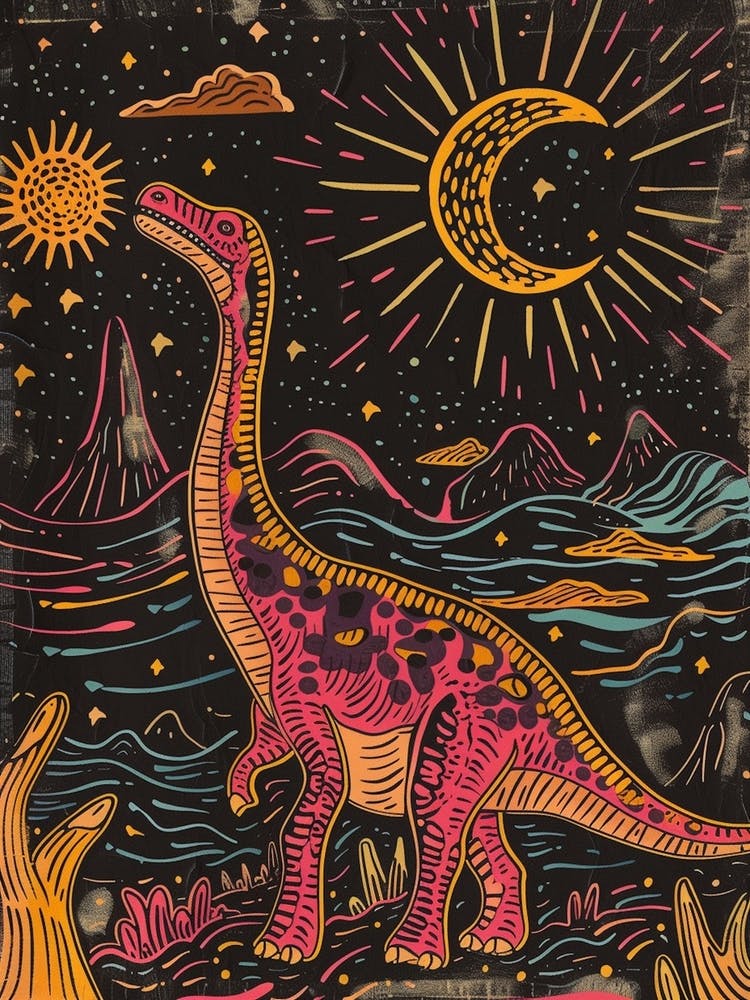 Dinosaure Ligne Néon Orange & Moutarde
