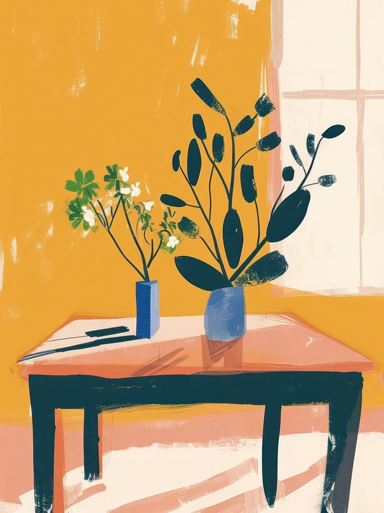 Green Flowers On A Table   Contemporary Illustration 4