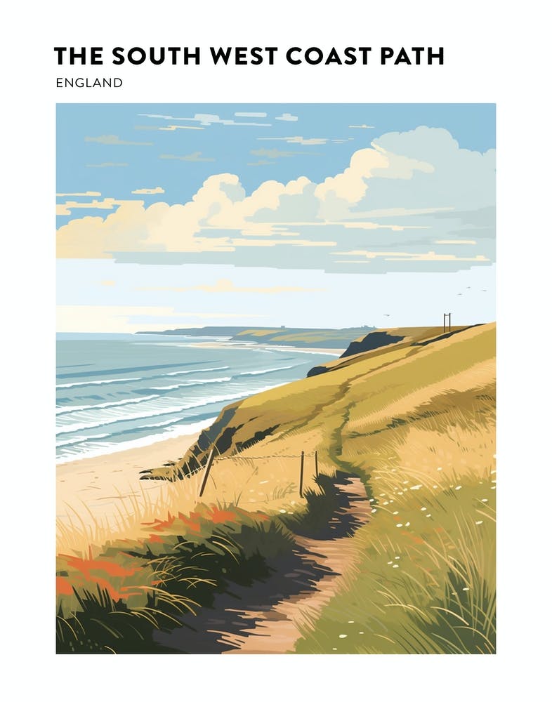 The South West Coast Path England 1 Hiking Trail Landscape Poster