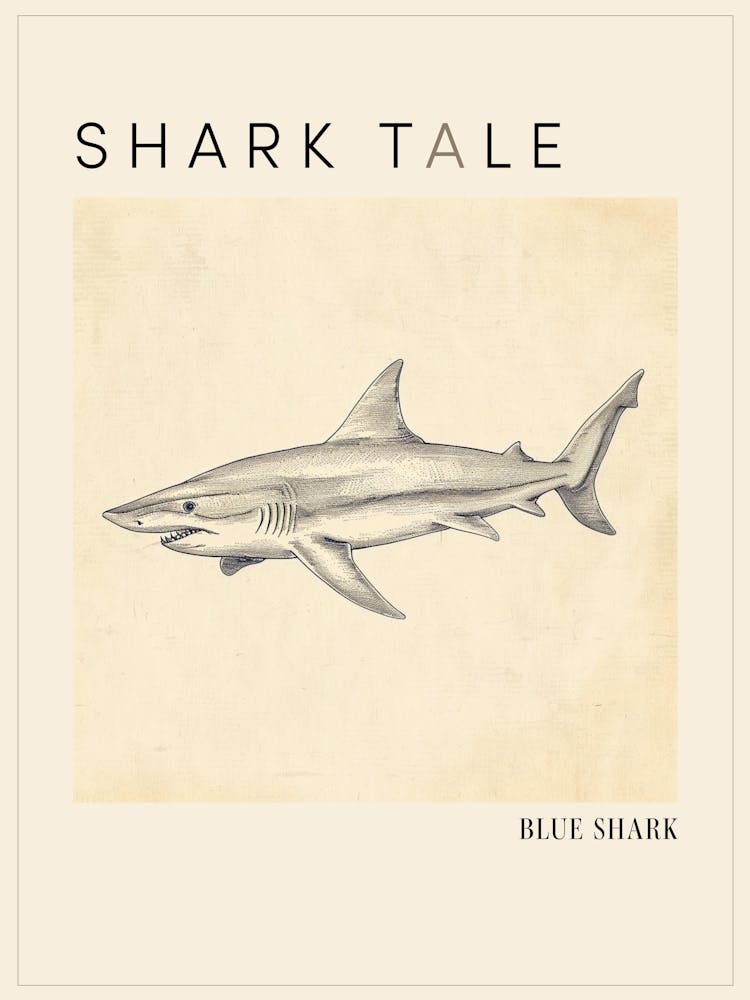 Blue Shark Vintage Illustration 1 Poster