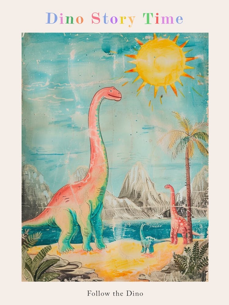 Brachiosaurus In The Sun Vintage Illustration Poster