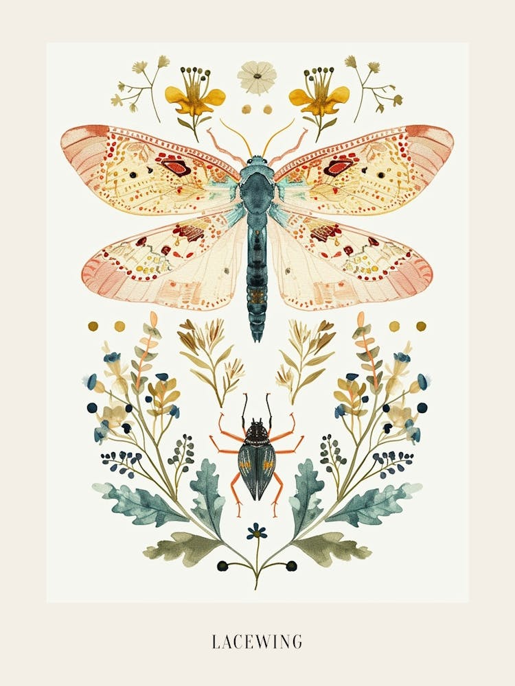 Colourful Insect Illustration Lacewing 2 Poster