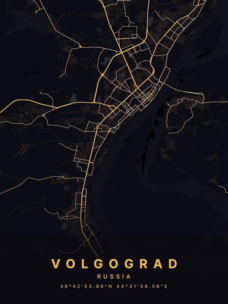 Volgograd Russia Black And Gold Map