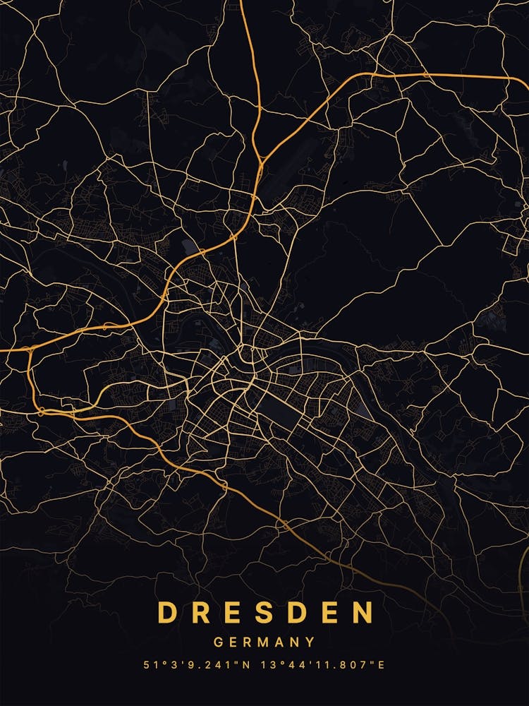 Dresden Germany Black And Gold Map