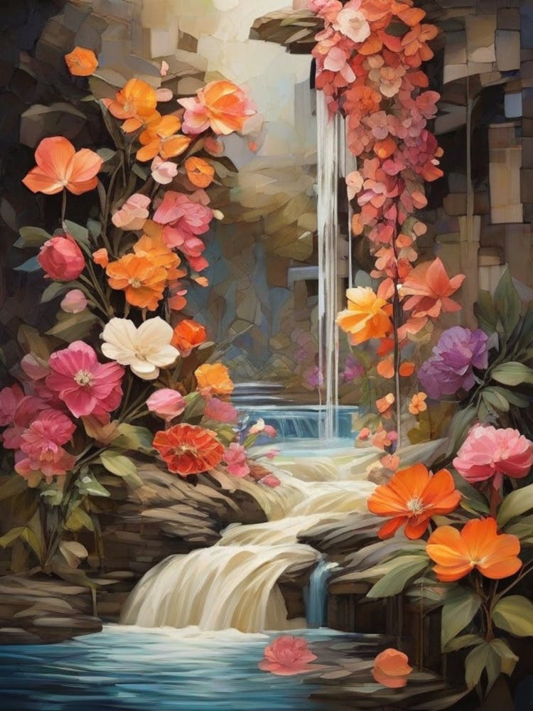 Waterfall With Flowers
