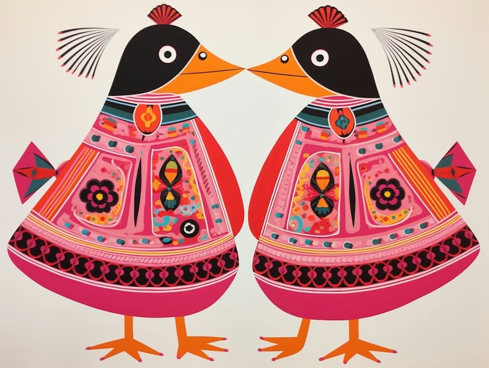 Duck 2 Folk Style Animal Illustration