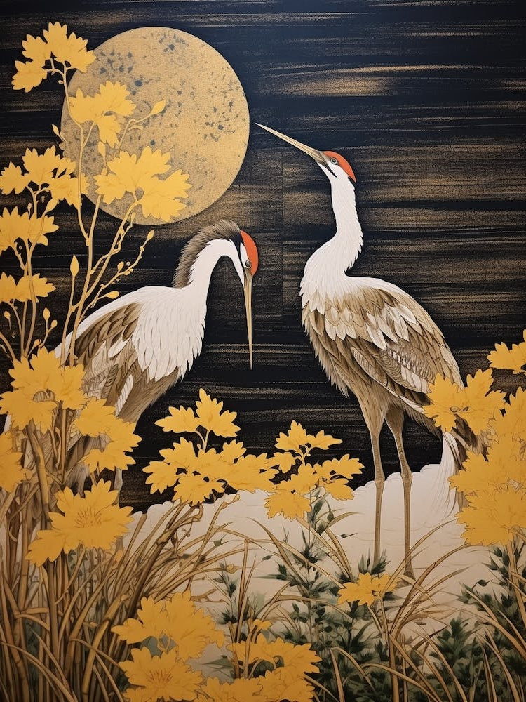 Goldenrod And Birds 3 Vintage Japanese Botanical