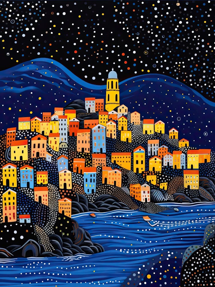 Cinque Terre, Italy, Illustration In The Style Of Pop Art 1