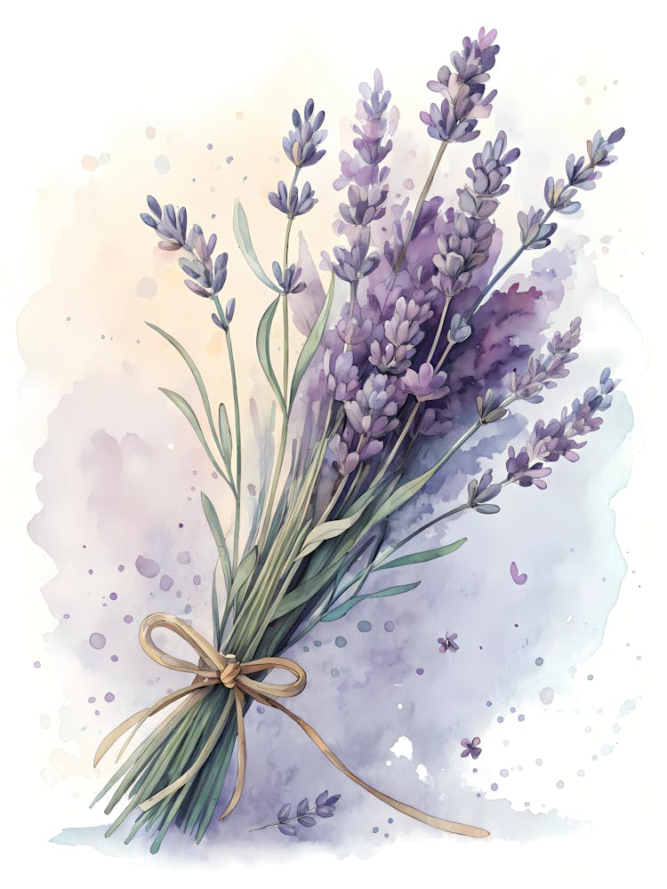 Oil Painting Style Soft Lavender Bunch With Watercolor