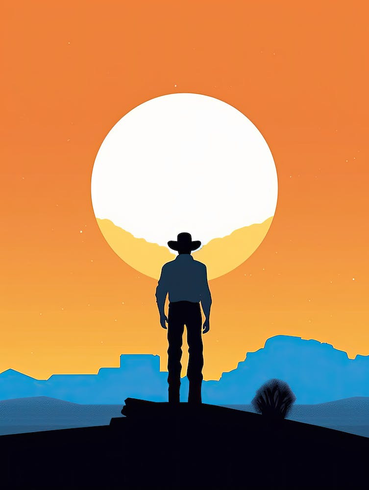 Silhouette de Cow-boy Au Coucher Du Soleil