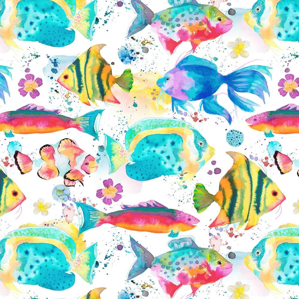 Marine Fishes Watercolour Square