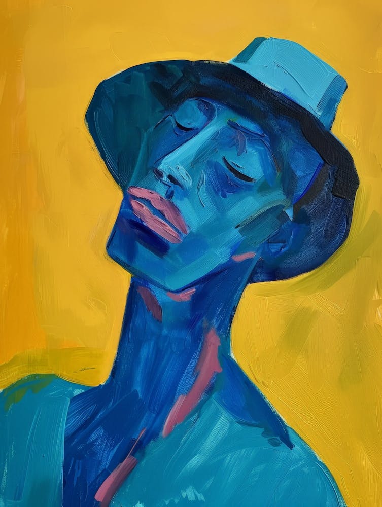 Blauer Mann mit Hut