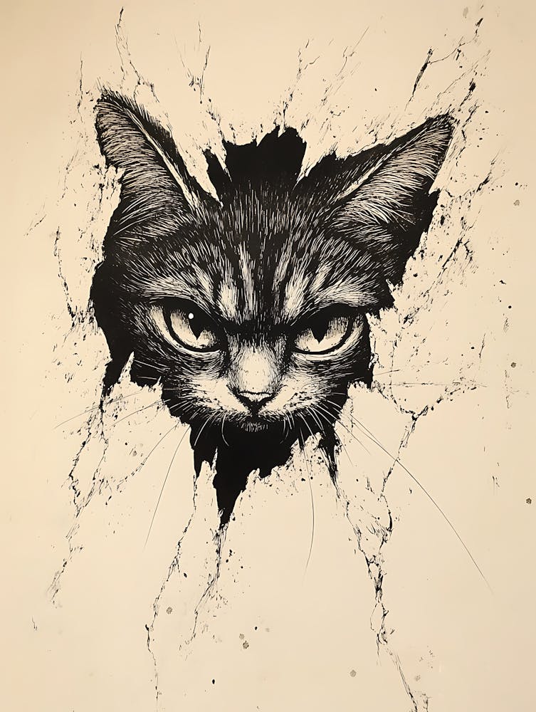 Angry Cat Watching from Wall Hole 19