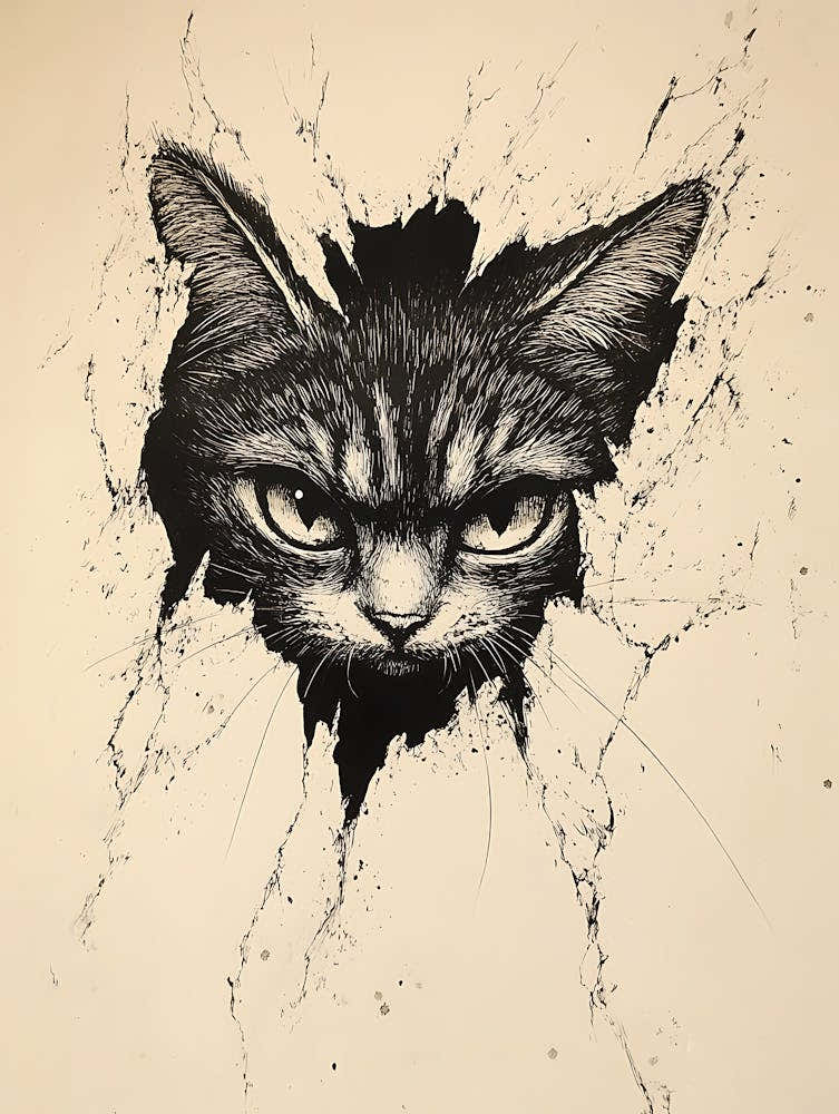 Angry Cat Watching from Wall Hole 19