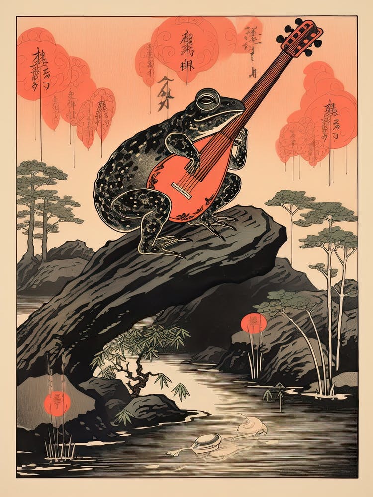 Frog Playing Guitar,  Matsumoto Hoji Inspired Japanese 2