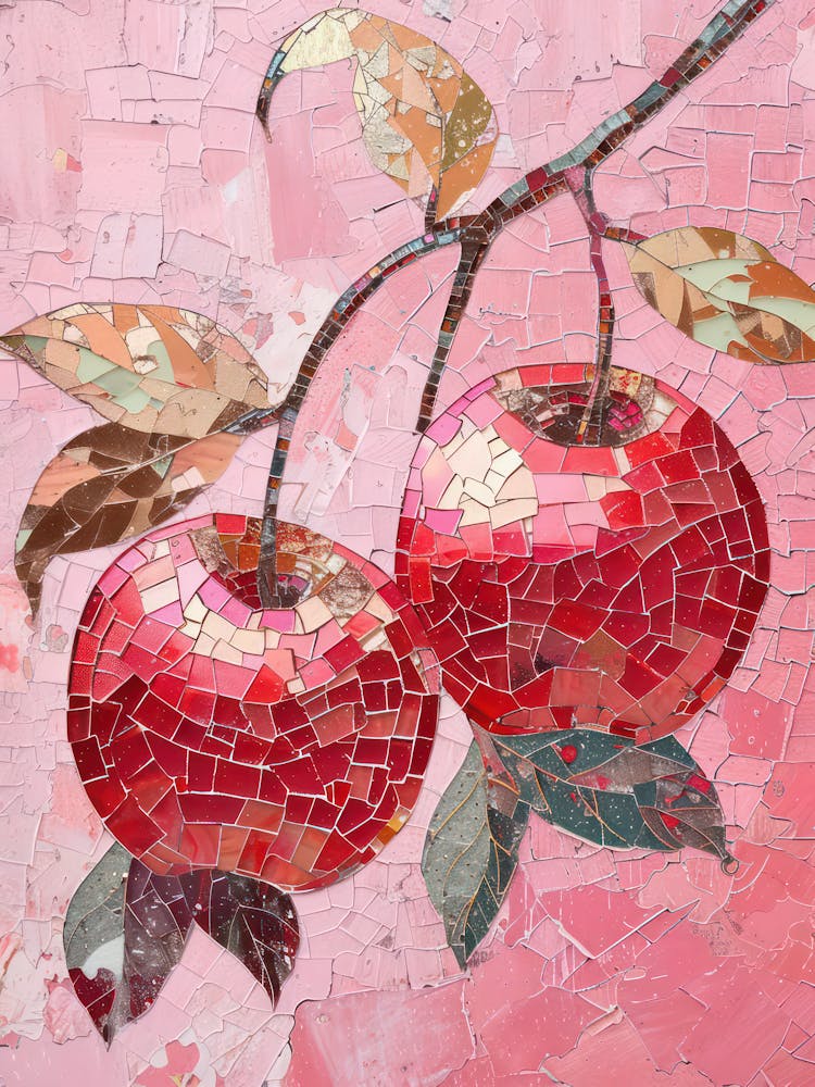 Disco Ball Red Apples Mosaic Painting Kitchen