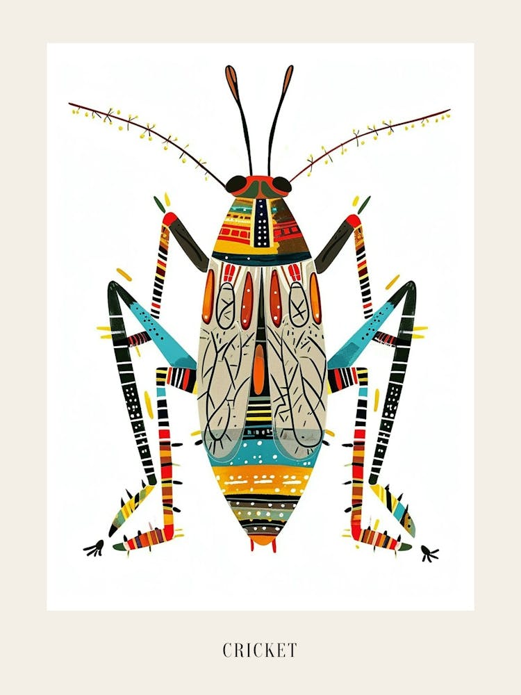 Colourful Insect Illustration Cricket 12 Poster
