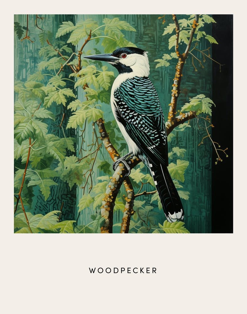 Ohara Koson Inspired Bird Painting Woodpecker 3 Poster