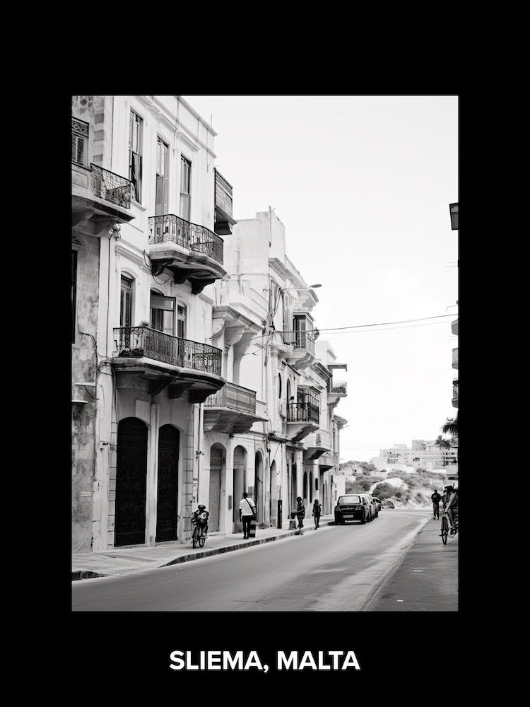 Poster Of Sliema, Malta, Mediterranean Black And White Photography Analogue 2
