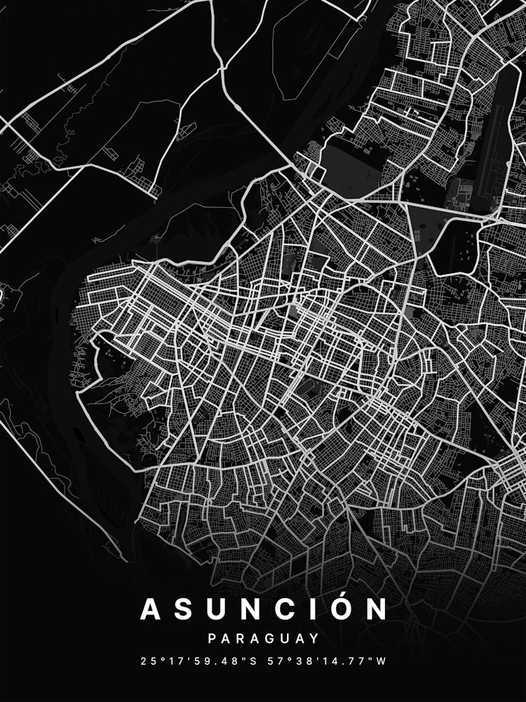 Asuncion Paraguay Zoomed Black Map
