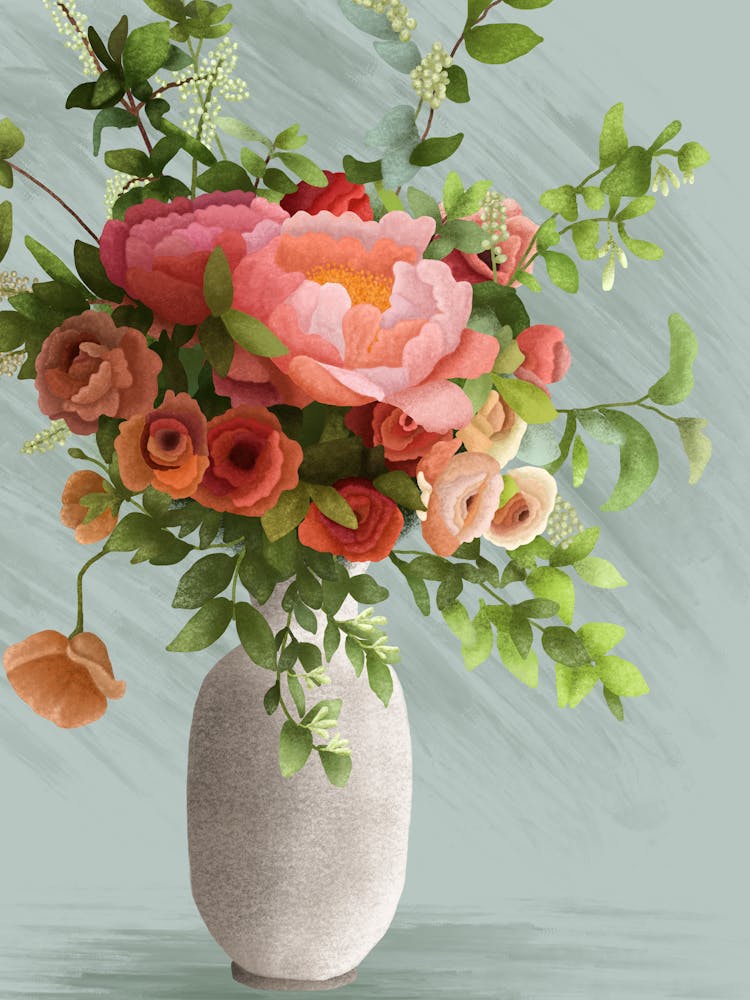 Spring Flowers Peonies In A Vase