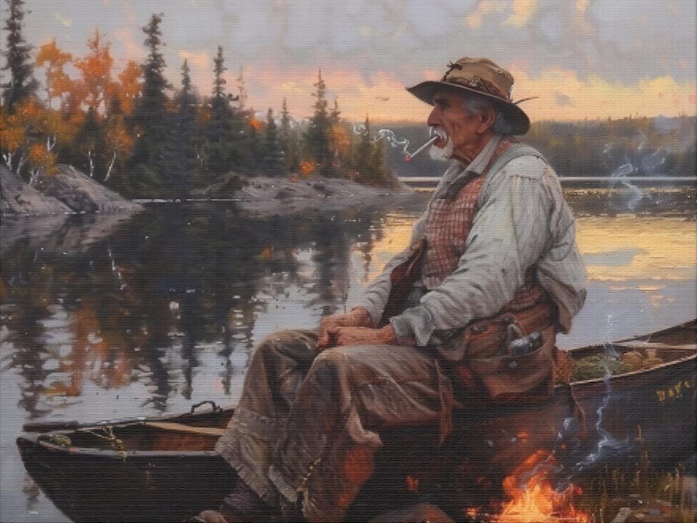 Fisherman By The Lake Painting, Wall Art, Home Decor, Nature Gift, Fishing Art, Lake Painting, Nature Art, Landscape Art, Canvas Print