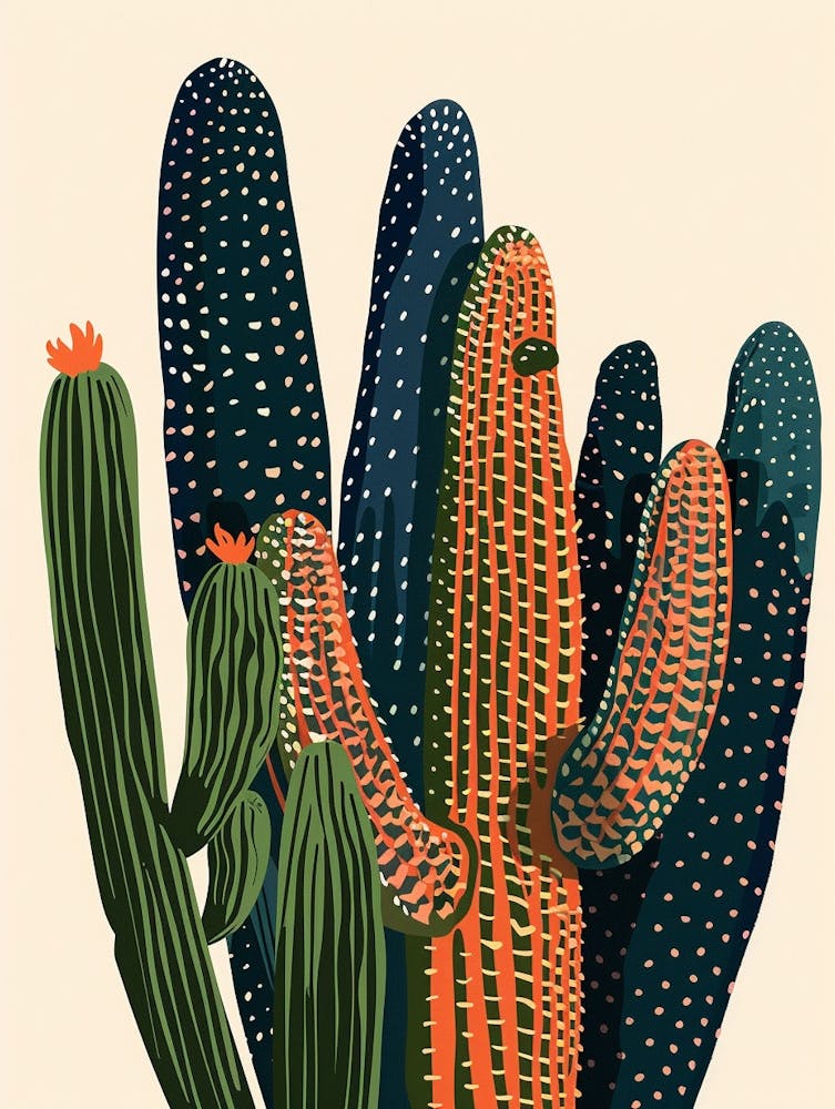 Organ Pipe Cactus Minimalist Abstract Illustration 1
