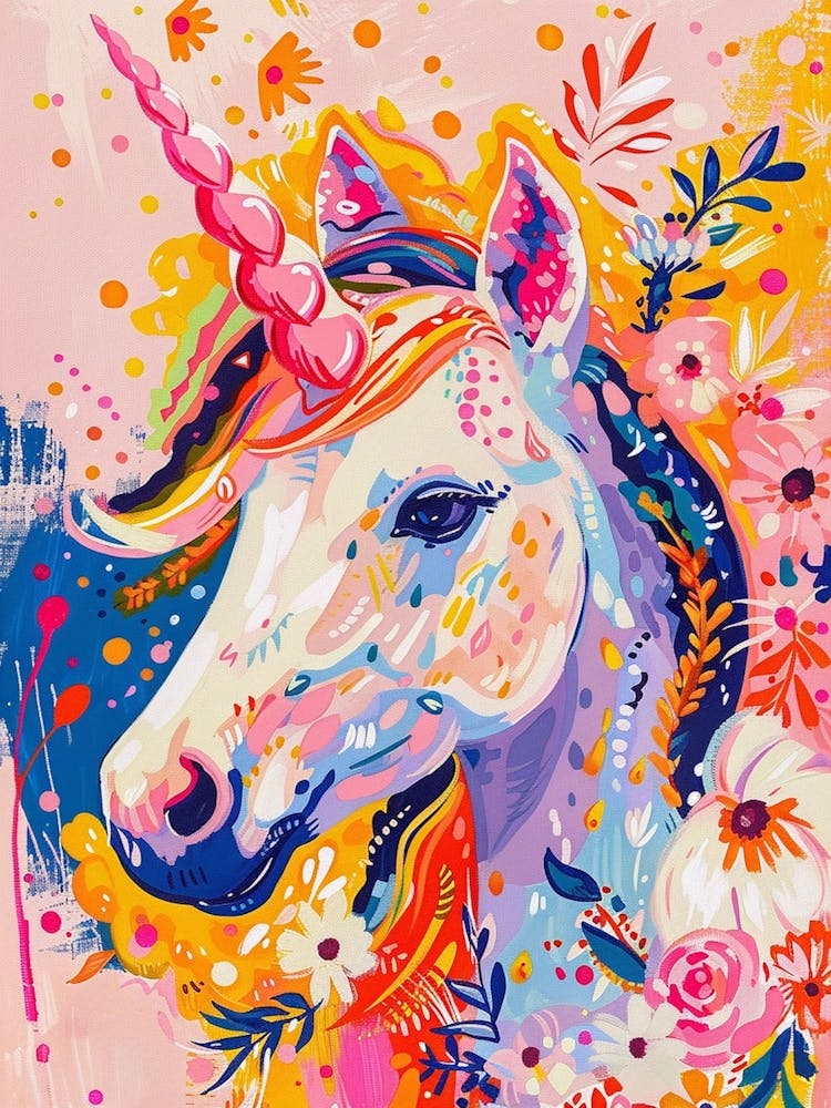 Unicorn Floral Pastel Pink Portrait