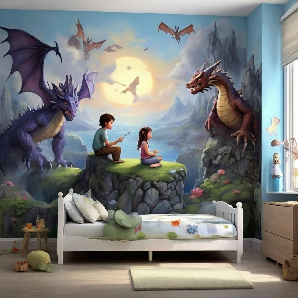 Dragons In The Sky Painting Wall
