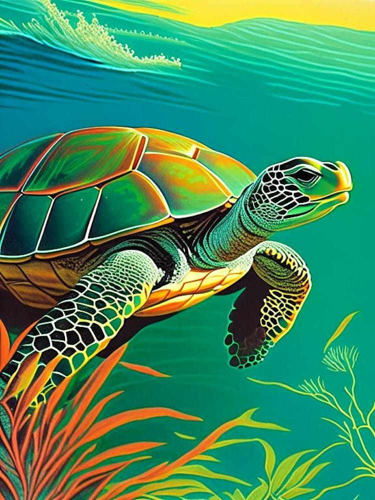 Tortue de Mer Nichant, Illustration Rétro de Tortue de Mer 1