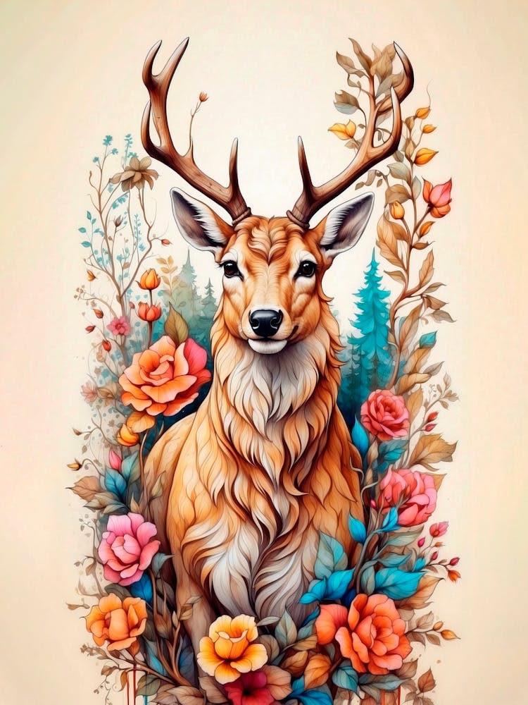 Deer With Flowers