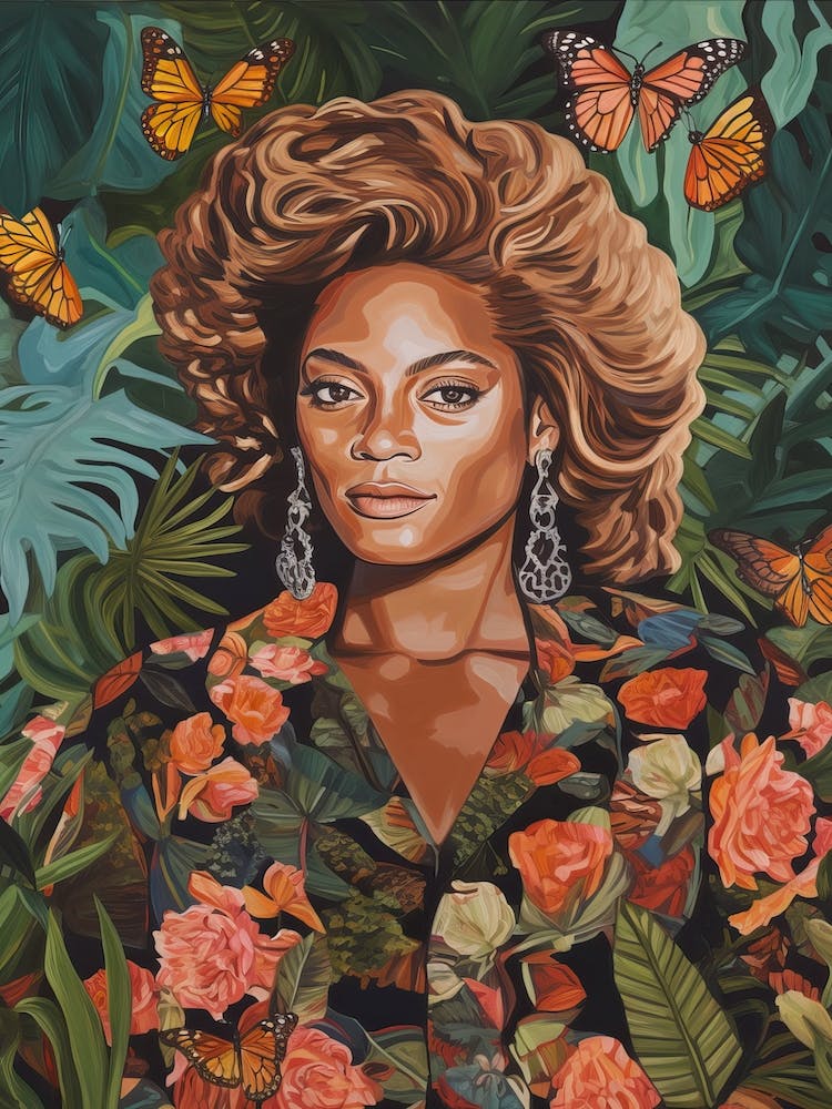 Floral Handpainted Portrait Of Beyonce 1