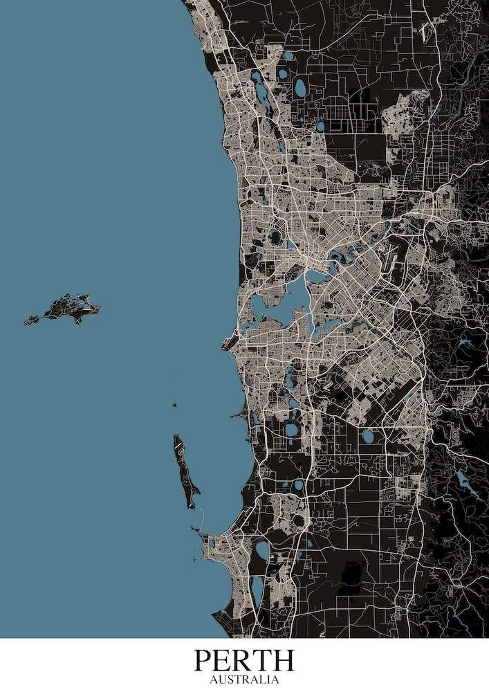 Perth Black Blue Map