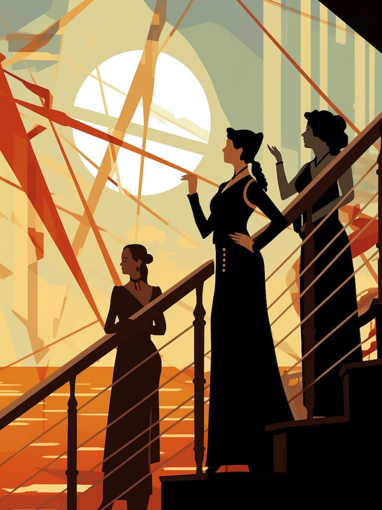 Titanic Ladies Minimalist Art Deco Illustration 1