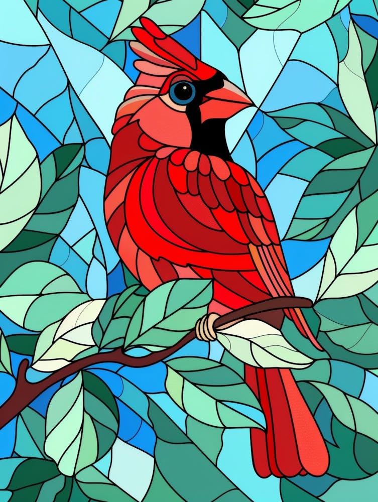 Stained Glass Cardinal On A Branch