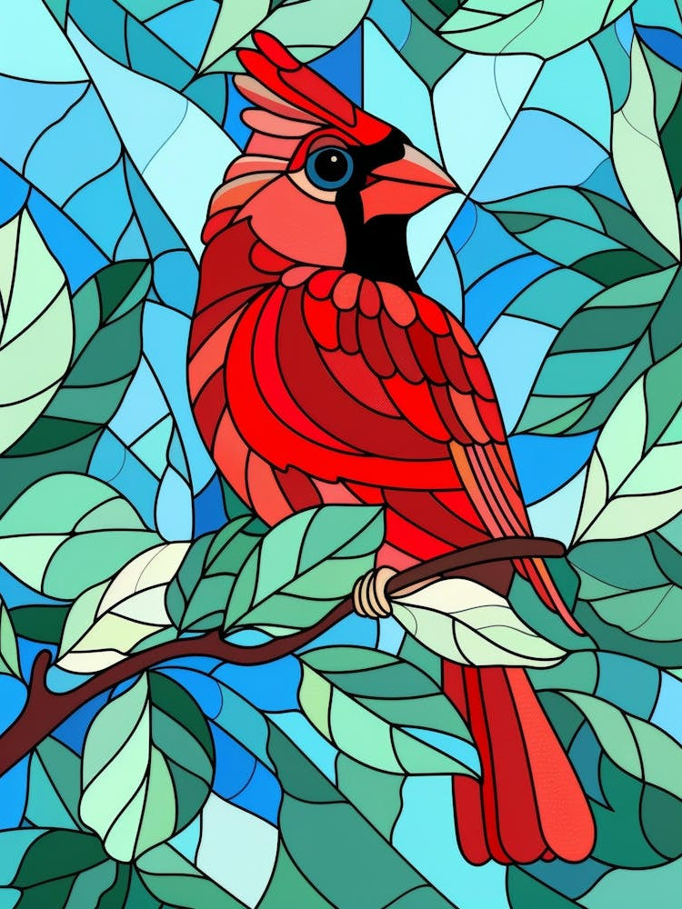 Stained Glass Cardinal On A Branch