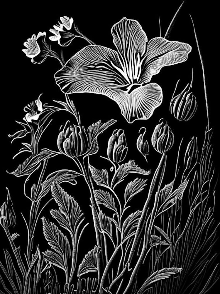 Evening Primrose Wildflower Linocut 1