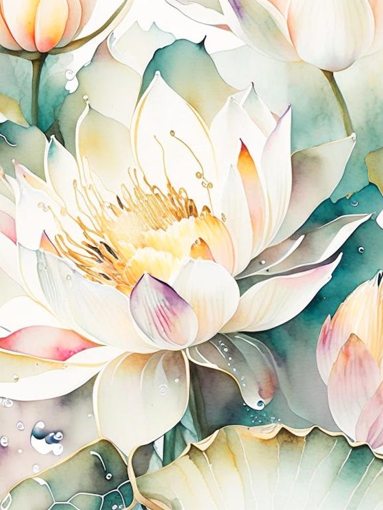 Lotus Flower Repeat Pattern Storybook Watercolour 2