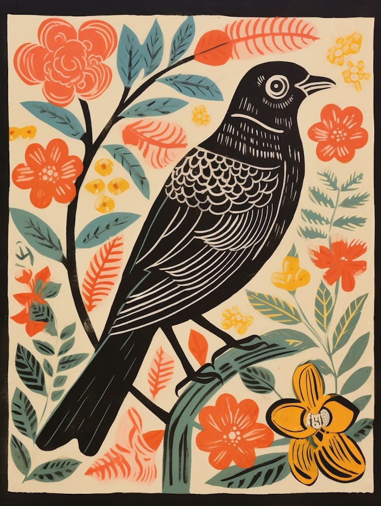 Vintage Vogel Linolschnitt Cuckoo 3