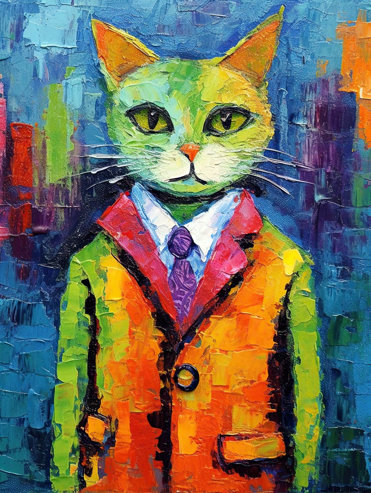 Moustaches Félines Chic ; Peinture de Chat Brossée à l'Huile