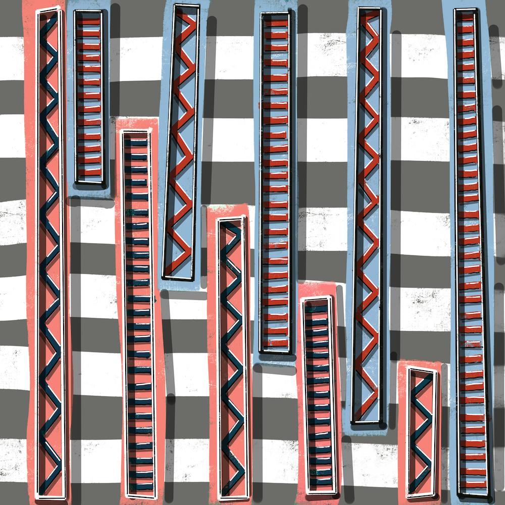 Colorful Strips with black and white strips back ground and geometrical pattern 