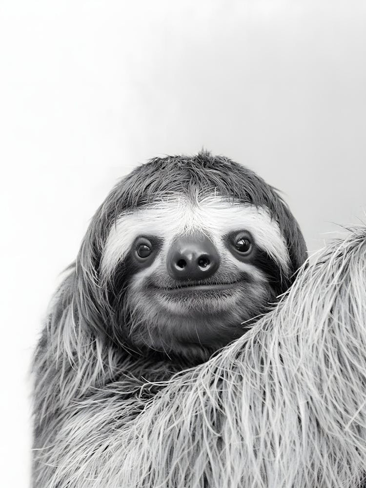 Charming Sloth Face - Monochrome Wildlife